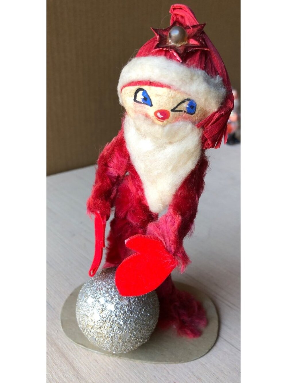 Vintage Santa Clause Chinelle Christmas Figure Holiday Decoration Glitter Ball